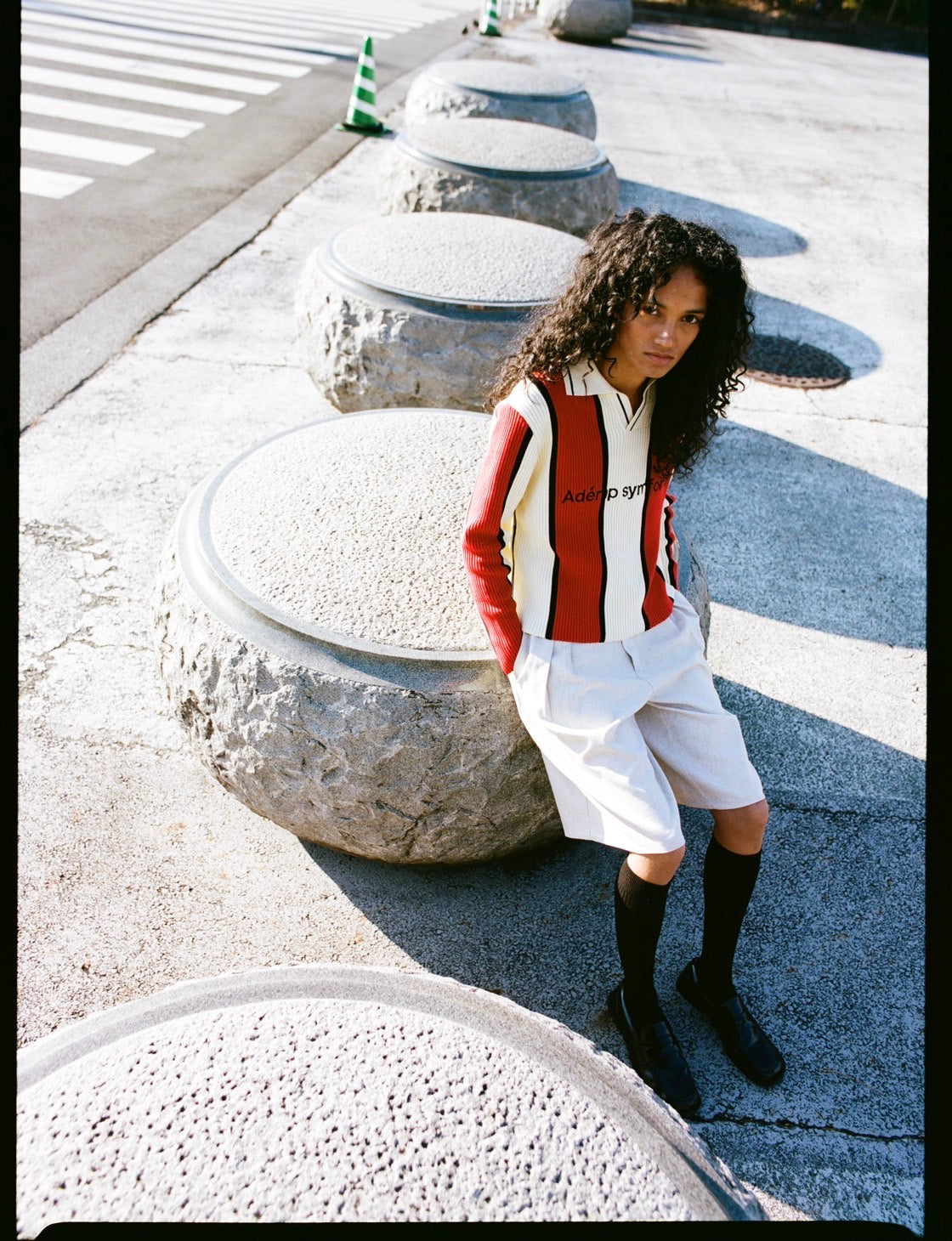 Knitted football shirt ー White×Red×Black